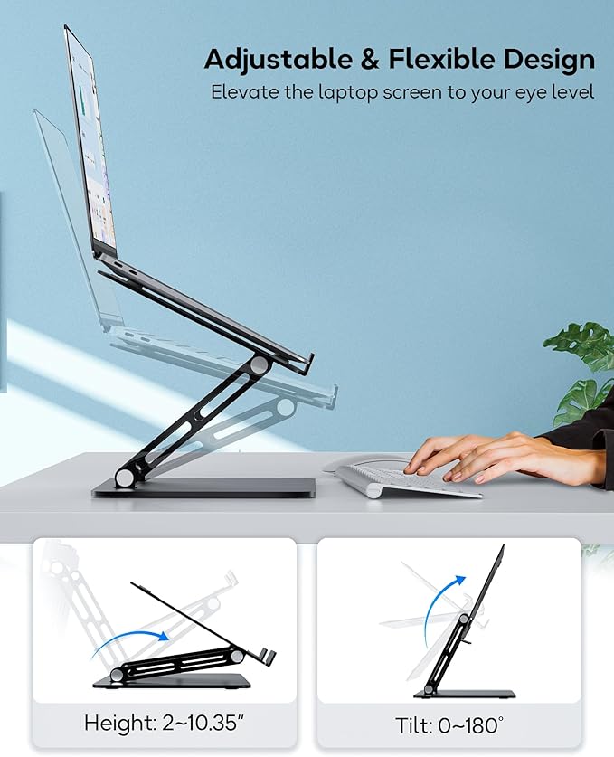 LOXP Adjustable Laptop Stand, Ergonomic Computer Stand for Desk, Aluminum Ventilated Colling Laptop Riser Holder Mount Compatible with MacBook Pro Air, HP, Dell 10-15.6" All Laptops
