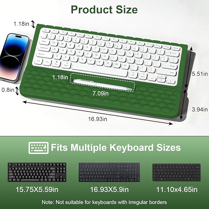 Keyboard Stand with Wrist Rest, Computer Keyboard Pad with Wrist Support, Ergonomic Keyboard Riser Holder Lift Tray, Soft Memory Foam Desk Wrist Pad for Office, Home, School - Green