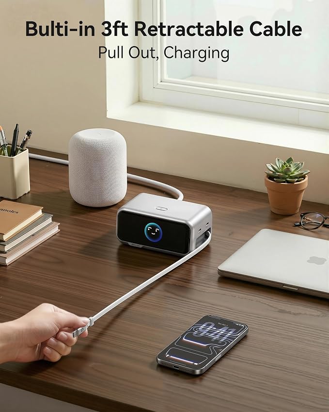 MOKiN Desktop Charging Station, 200W 6-Port Retractable USB C Charging Station for Multiple Devices, Office Desk Accessories GaN Charger for iPhone, iPad, MacBook, Galaxy, Dell and More