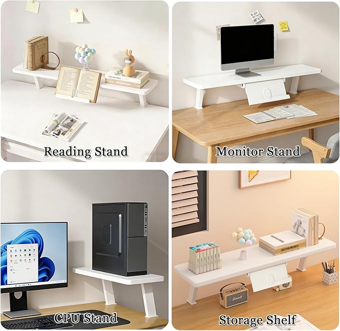 23.6x7.8 in Clamp on Desk Shelf, Adjustable Floating Desks Shelf with Reading Stand Desktop Extender Storage Organizer Space Saving for Office, Dorm, Home Desk Organization, White