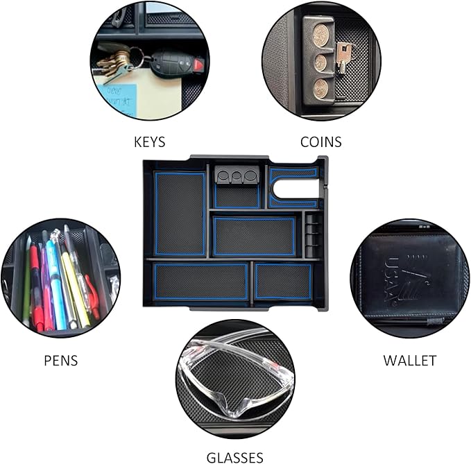 JOJOMARK Compatible with Toyota Tundra Accessories Center Console Tray Organizer fits for Toyota Tundra 2014-2020 2021 Insert ABS Armrest Box Secondary Storage (Blue)