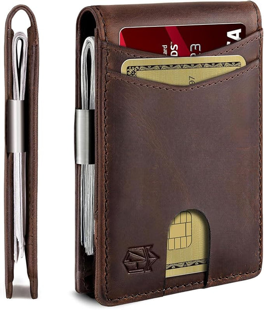 Zitahli Genuine Leather Wallet for Men 12 Card Slim Mens Wallets Bifold RFID Blocking with Money Clip & ID Window Thin Minimalist Card Holder Wallet with Gift Box