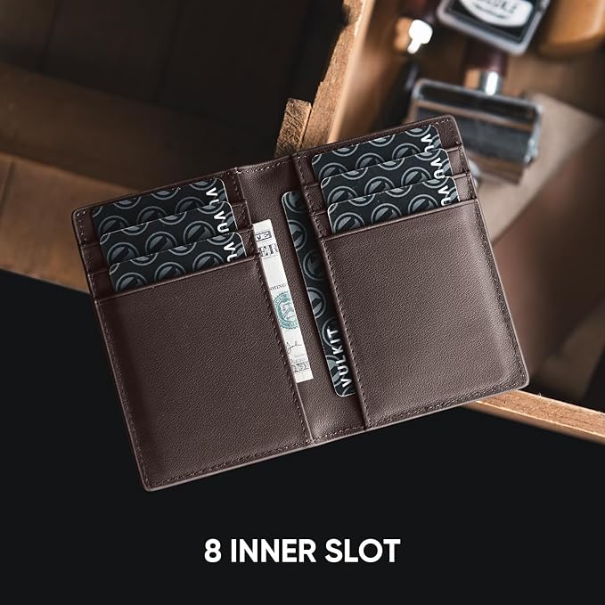 VULKIT Bifold Front Pocket Slim Wallet RFID Blocking Minimalist Thin Genuine Leather Credit Card Holder Wallet for Men and Women Nappa Espresso