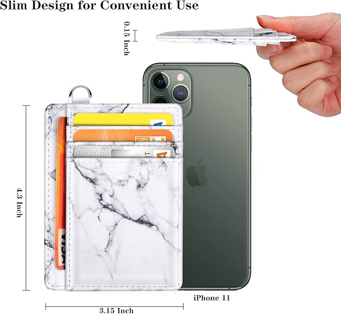 Coco Rossi Slim Front Pocket Wallet RFID Blocking Minimalist Credit Card Holder Wallet with D-Shackle for Women,White Marble
