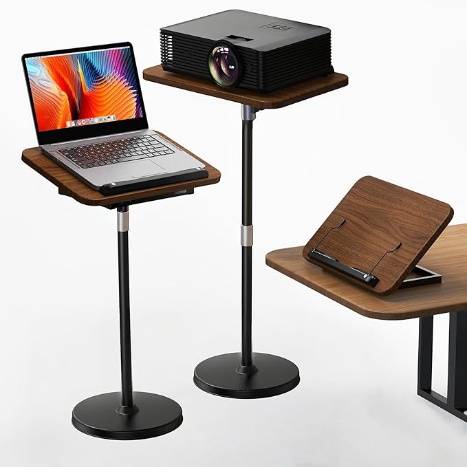 NAMON 2-in-1 Laptop Floor Stand & Desktop, Adjustable Height from 16.5" to 51", Wood Small Laptop Table, Tall Laptop Stand Perfect for Home, Office, Meeting Room, Study (Walnut Finish)