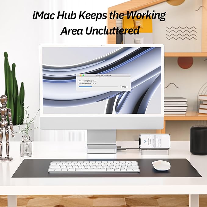 USB C Hub for iMac 24 inch 2021/2023/2024, Minisopuru iMac Hub Support M.2 NVMe SSD, i Mac Accessories for iMac M1/M3/M4, i-Mac Adapter with USB A/C 10Gbps, SD/TF, M.2 SSD (Not Included), Silver
