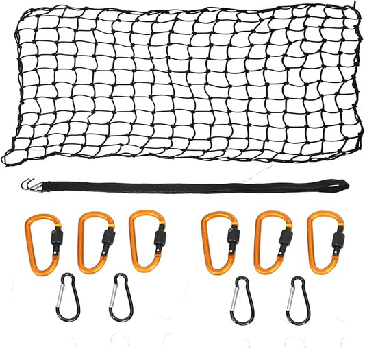Cargo Net for Pickup Truck Bed 2 X 3 Foot Stretches to 4 X 6 ft, Heavy Duty Truck Bed Net with 3”x3” Small Mesh & 10pcs Carabiners Hooks Compatible with Ford, Dodge RAM, Chevy, Toyota