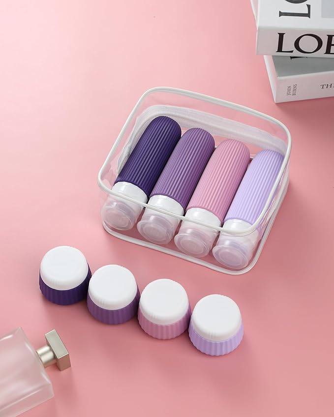 Mrsdry Travel Bottles for Toiletries - 8 Pack, TSA Approved 3oz Travel Containers, Leak Proof Silicone Squeezable Cream Jars with Clear Bag