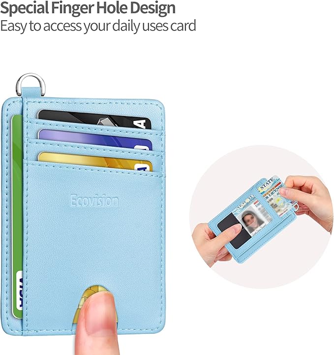 EcoVision Slim Minimalist Front Pocket Wallet, RFID Blocking Credit Card Holder Wallet with Detachable D-Shackle for Men Women