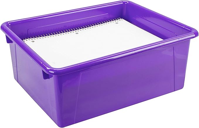 Storex Letter Size Deep Storage Tray – Organizer Bin for Classroom, Office and Home, Violet, 5-Pack (62528A05C)