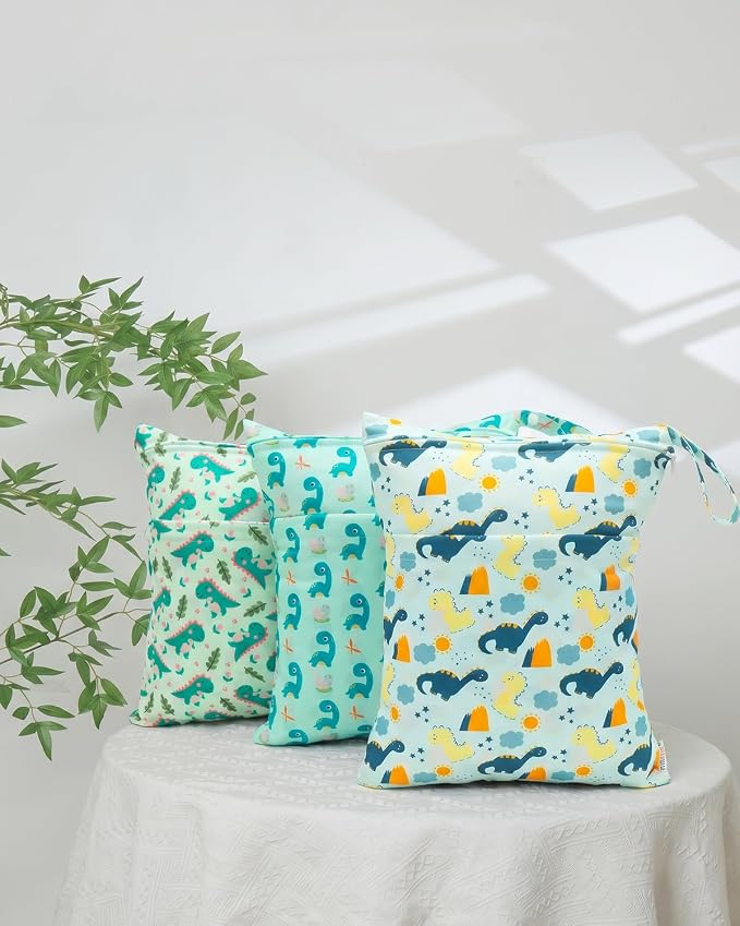 ALVA ALVABABY 3pcs Medium Cloth Diaper Wet Dry Bags Waterproof Reusable with Two Zippered Pockets Travel Beach Pool Daycare Soiled Baby Items Yoga Gym Bag for Swimsuits or Wet Clothes 3L-ZM38