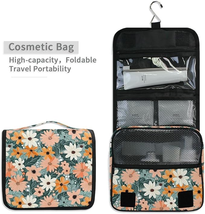Hanging Travel Toiletry Bag Summer Flowers and Leaves Kit Makeup Case Cosmetics Organizer for Men Women