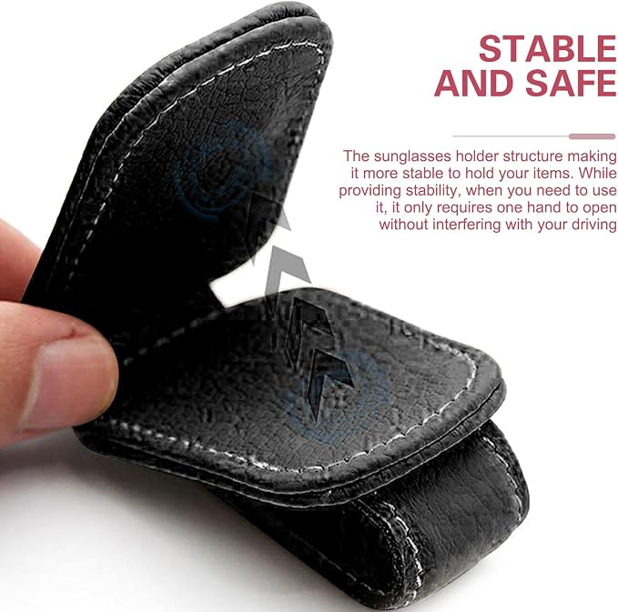 WZP 2PCS Sunglass Holder for Car, Leather Visor Clip with Magnetic Buckle, Ticket Card Eyeglass Storage Clip, Universal Auto Interior Accessories for Sedan SUV Pickup Truck (Gray)