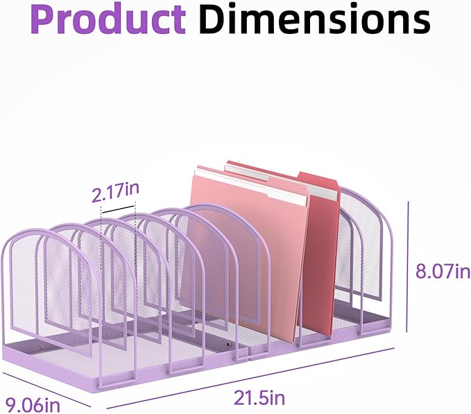 SUPEASY File Organizer 9-Section Mesh Desk Organizer, Upright File Organizer Desktop Organizer File Sorter, File Folder Holder for Office Supplies, Purple