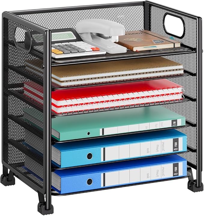 Simple Trending 6-Tier Letter Tray Organizer, Metal Mesh File Holder, Black | 6-Tier Large Capacity Paper Organizer | Metal Mesh | Non-Slip Feet | Tool-Free Assembly | 24H Support | Black for Office