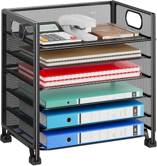 Simple Trending 6-Tier Letter Tray Organizer, Metal Mesh File Holder, Black | 6-Tier Large Capacity Paper Organizer | Metal Mesh | Non-Slip Feet | Tool-Free Assembly | 24H Support | Black for Office