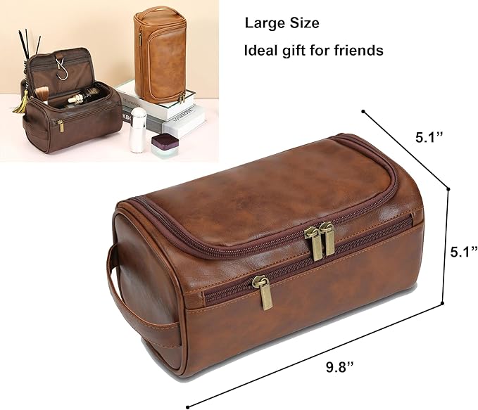 Toiletry Bag for Men, Travel Shaving Dopp Kit Water-resistant Bathroom Toiletries Organizer PU Leather Cosmetic Bags