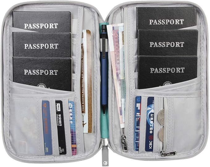 VanFn Passport Wallets, Travel Wallet, RFID Family Passport Holder, Trip Document Organizer (Green)