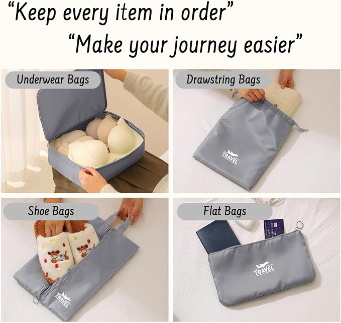 8 Set Packing Cubes for Travel Luggage Organizer Bags for Family, Mesh Packing Cubes for Suitcases, Travel Essentials Bags Set for Women & Men