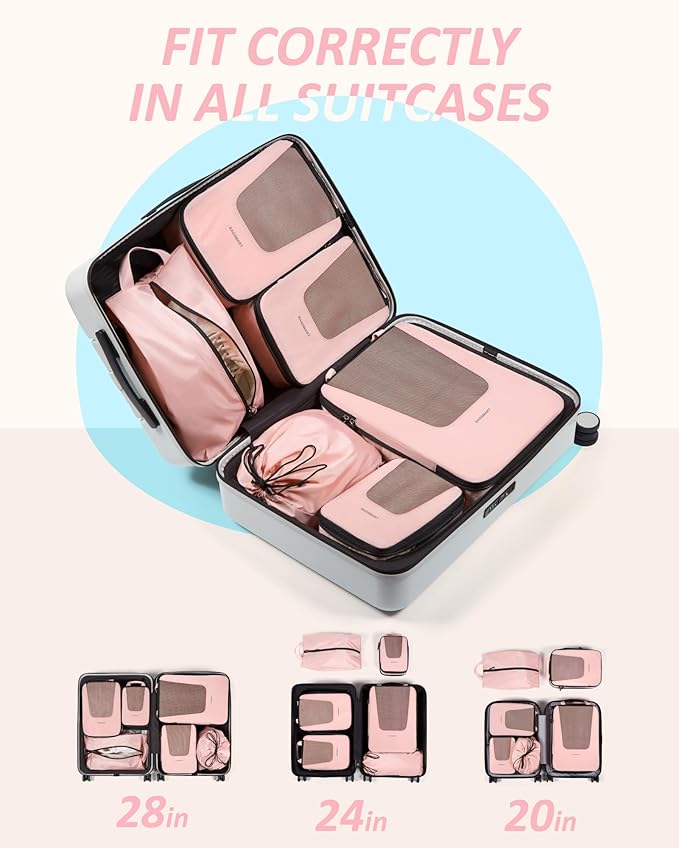 BAGSMART Compression Packing Cubes for Travel, 6/5/4set Lightweight Packing Organizers, Summer Travel Essentials Suitcase Organizer Bags Set