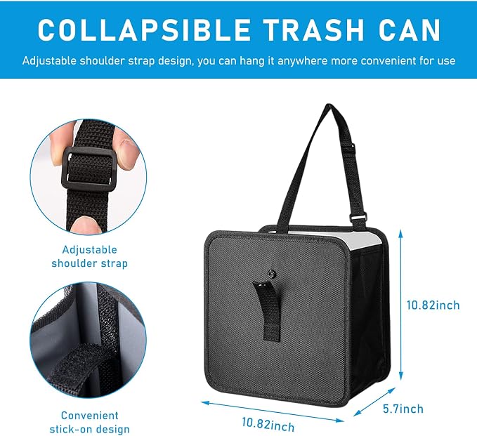 Foldable Car Trash Can, Waterproof Large Capacity Automotive Hanging Trash Bin, Leakproof Auto Garbage Bag Storage Container for All Vehicles, Interior Car Accessories (Large)