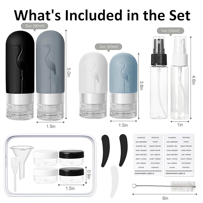 Vipop Empty 3 oz Travel Size Bottles Toiletries Containers for Toiletries Liquids，Small Silicone Mini Refillable Leak Proof TSA Approved Travel Bottles for Creams Shampoo and Conditioner Traveling