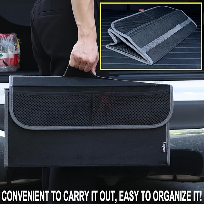 Car Trunk Organizer,Soft Felt Car Bag Organizer 20x6.11x10 inch Folding,for Honda CRV Civic Accord Ford Focus Fusion Toyota RAV4 Jeep SUV/Truck/Sedan/Van