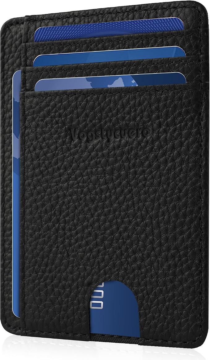 Slim Minimalist Front Pocket Thin Wallet RFID Blocking 100% Genuine Leather Credit Card Holder for men Women, with Gift Box-Lichee Black