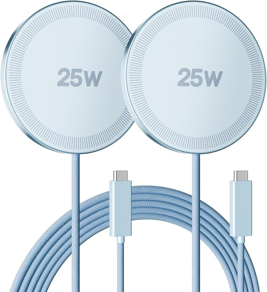 25W Magnetic Wireless Charger: Fast Charging Pad for iPhone 17 16 15 14 13 12 Pro Max, Samsung Galaxy S26 S25, Google Pixel 10, AirPods-Slim Portable for Travel Bedside Office-Blue 2 Pack
