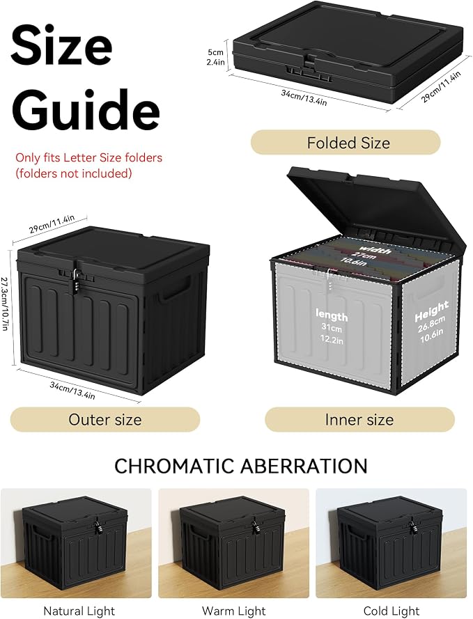 Oterri Plastic File Box with Lid for Letter Size Hanging File Folders, Hanging File Folder Box for Home, Office, School, File Cabinet, Assembly File Organizer, Black，Large-2 Pack Without Folders