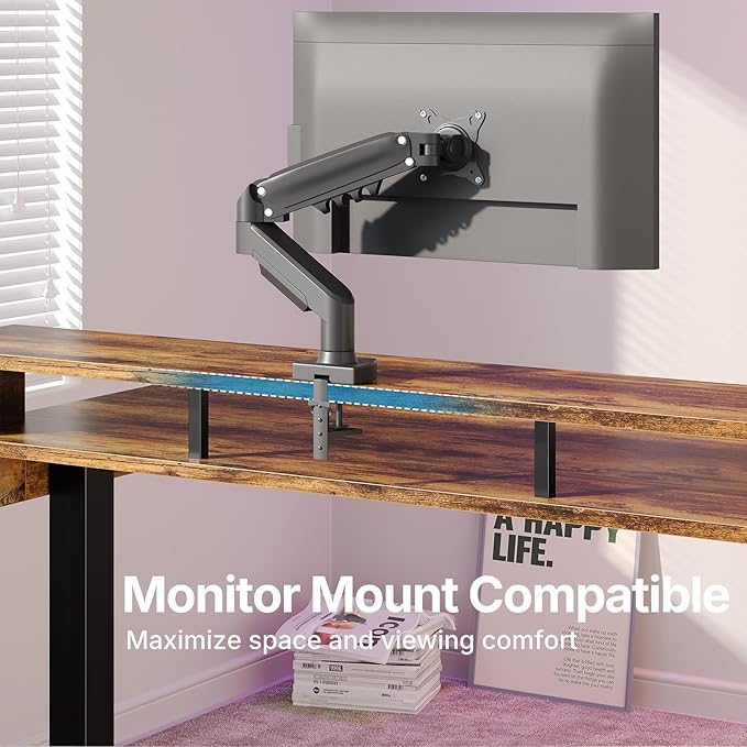 HUANUO 55″ x 26″ Electric Standing Desk with 2 Drawers &24.4″ Large Keyboard Tray, C-Clamp Mount Compatible, Adjustable Computer Desk for Office, Sit Stand Up Desk with 4 Height Presets, Vintage Brown