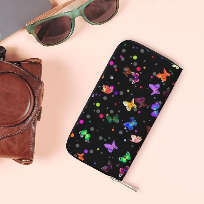 Starry Butterfly Wallet for Men Women Elegant Long Clutch Zip Around Travel Leather Coin Purse Large Capacity Credit Card Holder Handbag