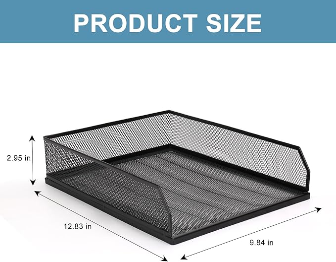 Stackable Paper Tray Desk Organizer, 2 Pack Letter File Tray, Wire Mesh Desktop Organizer, Front-Load Metal A4 Paper Sorter Documents Storage Holder Tray for Office Supplies Home School Classroom