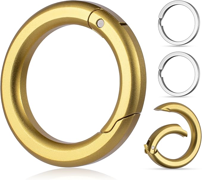 FEGVE Round Carabiner Keychain Clip,1.36 in Gold Spring O Key Rings Clip, Key Chain Quick Release Snap Hook for Women