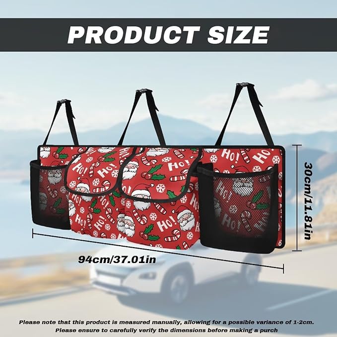 Hanging Car Trunk Organizer Red Christmas Collapsible Car Back Seat Storage Bag Auto Cargo Bags with 4 Large Pockets Universal Automotive Interior Accessories