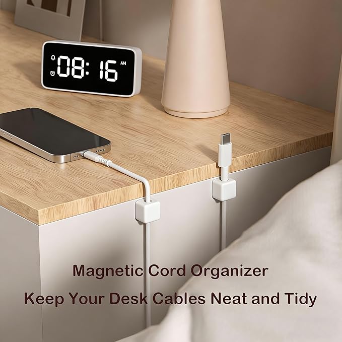 10 Pack Cord Organizer, Magnetic Cable Management, Cord Holder for Desk, Adhesive Cable Clips Wire Keeper for Nightstand, Home, Office, Desktop, Car, Wall (White)