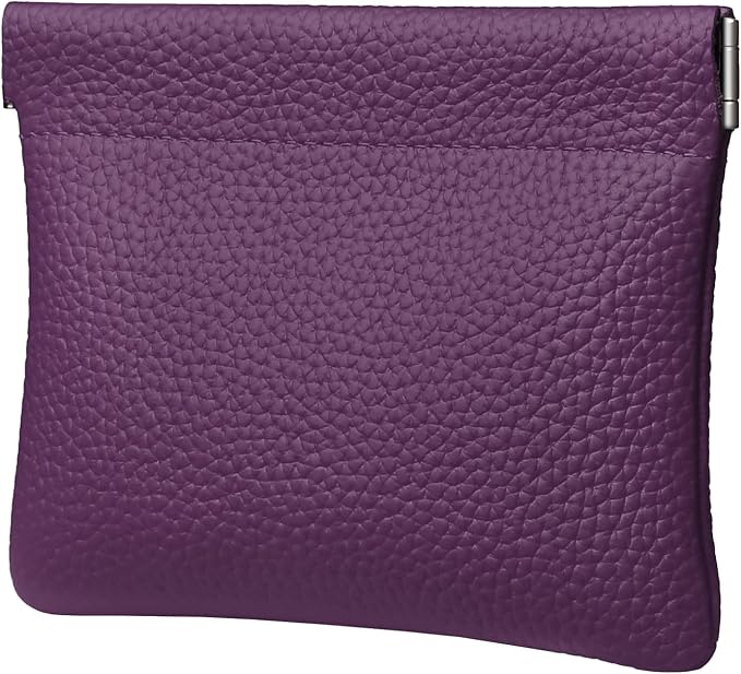 Genuine Leather Squeeze Coin Purse Pouch Change Holder For Men & Women Mini Change Purse Pouch for Pocket, Small Pouch Credit Card Key Headset Lipstick Holder (Purple)