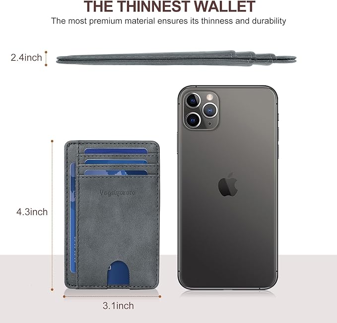 Front Pocket Thin Wallet for Men Women RFID Blocking Credit Card Holder Card Cases Slim Minimalist Wallet with Gift Box Faux Leather Alaska Grey