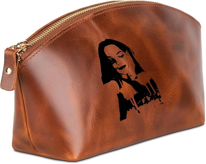 Blade Premium Personalized Genuine Leather Cosmetic Makeup Bag - Wedding Gift for Bridesmaid, Travel Organizer Clutch for Women with Zipper Pouch for Toiletry Essentials (Avanza Rustic)