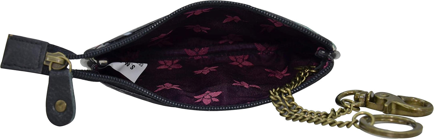 Anuschka Women’s Hand-Painted Genuine Leather Medium Zip Pouch - Coin and Key Pouch - Zippered, 2 Key Fobs