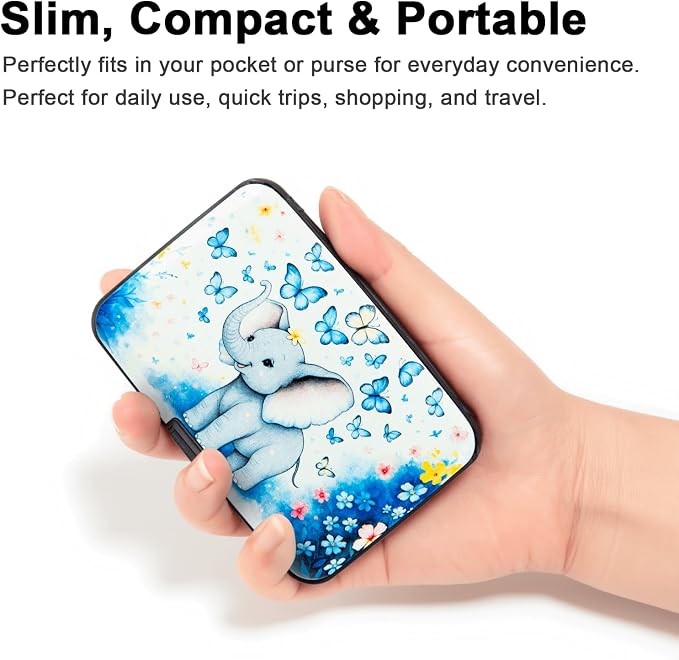 Credit Card Holder for Women Men RFID Blocking Wallet Small Business Metal Slim Mini Aluminum Hard Case (Elephant Butterflies)