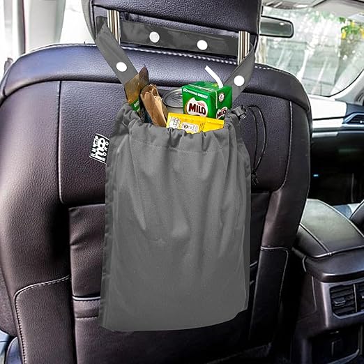 2 Pack Leakproof Car Trash Bags Detachable Waterproof Garbage Bags with Drawstring Hanging Organizer for Back Seat & Travel Grey & Navy