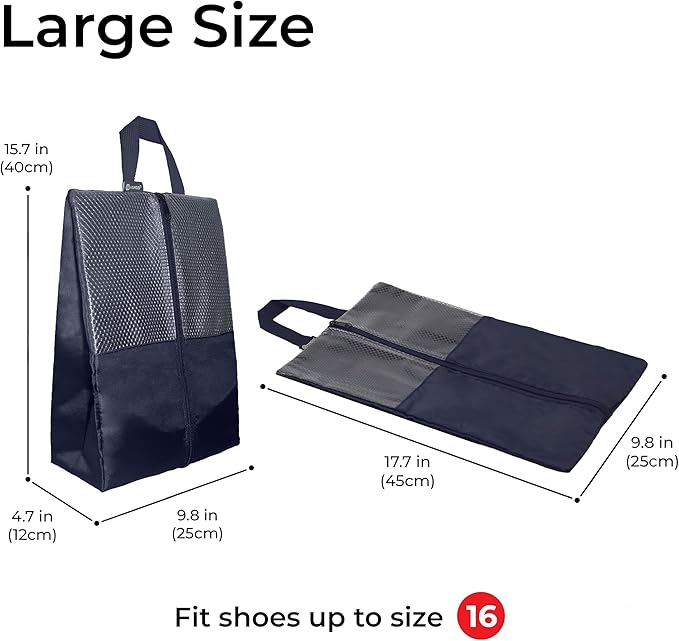 Shoe Bags For Travel, Used As For Storage or Shoe Travel Bag, Space Saving When Travelling With This Travel Shoe Bags For Packing, Featuring Waterproof Nylon Sneaker Bag. (Navy, 2 Pack, Large)