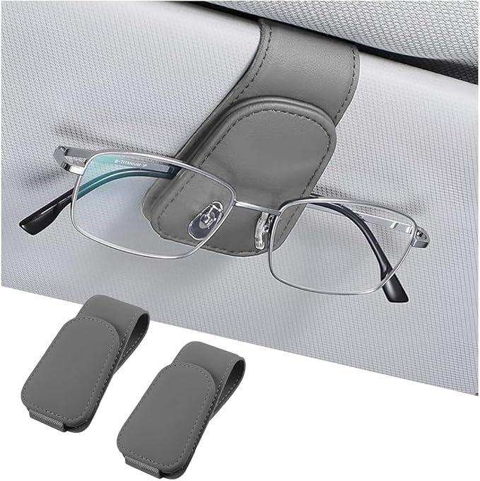 AICEL Sunglasses Holders for Car Sun Visor, Leather Eyeglasses Hanger Mounter, Magnetic Glasses Holder and Ticket Card Clip, Auto Interior Accessories Universal for SUV Pickup Truck