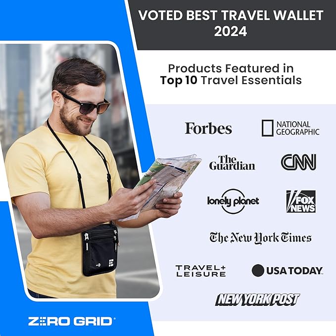 Neck Wallet for Travel & Passport Holder with RFID Blocking - Slim & Easy to Conceal Nylon Travel Pouch for men & women - Holds Phone, Cash, Cards, Keys - Sweat & Water Resistant - XLarge - Light Grey