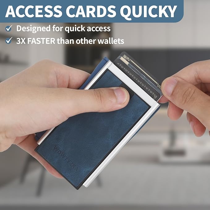 Mens slim Wallet，with RFID Shielding, Holds 9 Cards Easily, card wallet for Men, Minimalist Wallet For Men, Made of aluminum and Pu Synthetic Leather, Includes Cash clip (Blue)