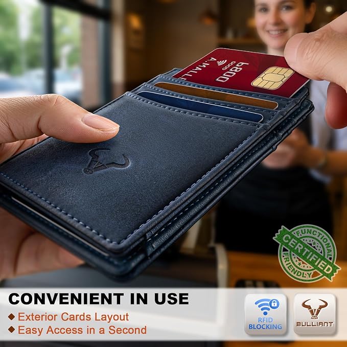 BULLIANT Slim Wallet For Men 12Cards,Magnetic Flip Build-in Money Clip Airtag Compatible-RFID Blocking