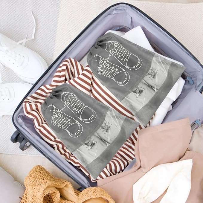 6 Pcs Travel Shoe Bags, Waterproof Non-Woven Shoe Storage Organizers with Drawstring Portable Packing Pouches for Suitcase Dark Grey Foldable Shoes Covers(12.6x17.32 Inch)