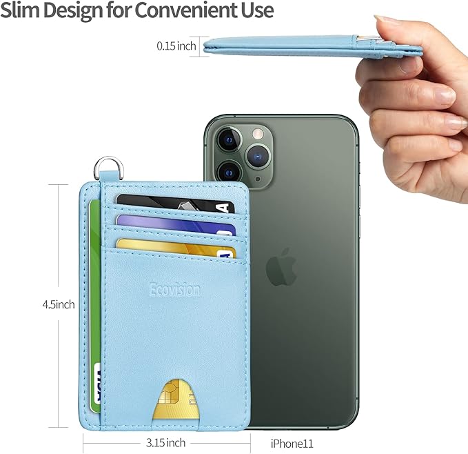 EcoVision Slim Minimalist Front Pocket Wallet, RFID Blocking Credit Card Holder Wallet with Detachable D-Shackle for Men Women