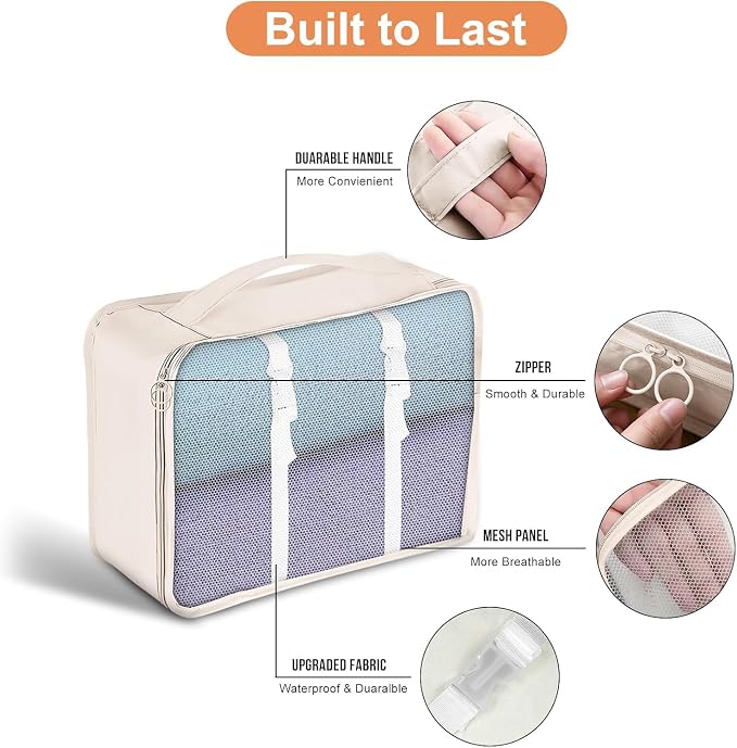 Packing Cubes for Travel - 7 Set Luggage Organizer Bags for Family, Mesh Breathable Travel Packing Cubes for Suitcases Durable Essentials Bags Set with Large Toiletries Bag(Beige)